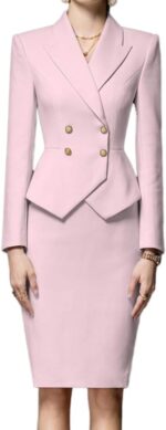 Women Business Suit 2 Piece Double Breasted Long Sleeve Skirt Suit Set Lady Blazer Solid Slim Fit Jacket Skirt - Image 2