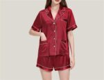 Women Silk Pajamas Set Casual Short Sleeve Top And Shorts Sleepwear Set Fashion Homewear 2 Piece Set - Image 2