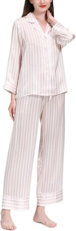 Pajamas for Women Comfy Two Piece 100% Mulberry Silk Set Long/Short Sleeve Real Mulberry Silk Sleepwear shortwear Ladies (Pink,Large)