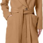 Women Notch Lapel Collar Pea Coat Long Sleeve Casual Fall Winter Long Overcoat with Belt