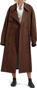 Women Double Breasted Long Trench Coat Oversized Classic Lapel Belted Overcoat - Image 2