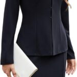 Women Suits 2 Piece Skirt Set Business Casual Outfits Long Sleeve Blazer and Pencil Skirt