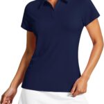 Women V Neck Golf Polo Shirts UPF 50+ Short Sleeve Tennis Shirt Collared Workout Tops Quick Dry