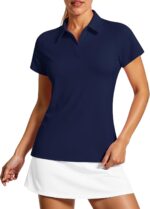 Women V Neck Golf Polo Shirts UPF 50+ Short Sleeve Tennis Shirt Collared Workout Tops Quick Dry