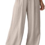 Women Linen Pants Casual Loose Wide Leg Pants for Women Elastic Waist Palazzo Pants Trousers with Pockets