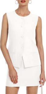 Women Two Piece Blazer Outfits Summer Skirt Set Dressy Crew Neck Button Down Vest Business Casual Suit