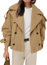 Women Cropped Trench Coat Casual Double Breasted Short Jacket Fall Fashion Outerwear with Belt