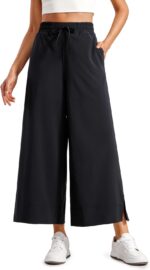 Lightweight Wide Leg Cropped Pants for Women 25" High Waisted Loose Casual Lounge Travel Work Sweatpants Summer