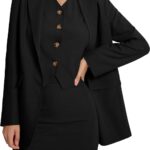 Women 3 Piece Skirt Sets Business Casual Short Skort Blazer Suit Long Sleeve Jacket Vest Matching Outfits
