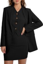 Women 3 Piece Skirt Sets Business Casual Short Skort Blazer Suit Long Sleeve Jacket Vest Matching Outfits