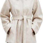 Coat for Women Wool Blend Short Peacoat Overcoat Button Tie Belt Winter Pea Coat with Pockets