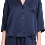 Women Washable Silk Relaxed Button Up Short Set