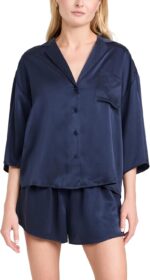 Women Washable Silk Relaxed Button Up Short Set