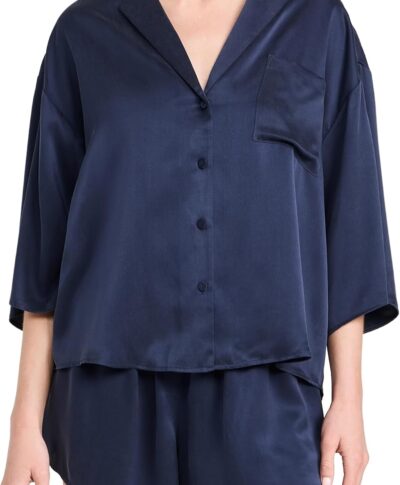 Women Washable Silk Relaxed Button Up Short Set