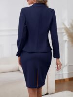 Women 2 Piece Suit Skirt Set Business Casual, Long Sleeve Knit Blazer & Pencil Skirt - Image 2