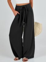 Women Wide Leg Palazzo Pants Summer High Waist Flowy Casual Trousers Loose Lounge Beach Travel Vacation Clothes - Image 2