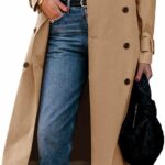 Women Long Trench Coat Double Breasted Classic Lapel Fall Overcoat with Belt