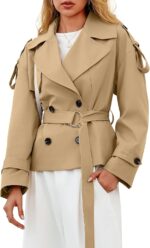 Women Cropped Trench Coat Casual Double Breasted Short Jacket Fall Fashion Outerwear with Belt - Image 2