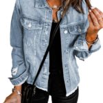 Women Boyfriend Washed Crop Denim Jean Jacket Coat