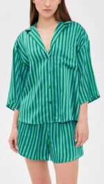 Women Washable Silk Relaxed Button Up Short Set - Image 2