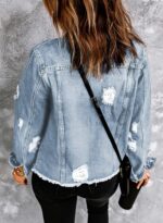 Women Boyfriend Washed Crop Denim Jean Jacket Coat - Image 2