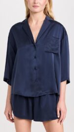Women Washable Silk Relaxed Button Up Short Set - Image 2