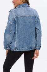 Women  Vintage Washed Denim Jacket Long Sleeve Classic Loose Jean Trucker Jacket - Image 2