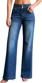 Women Wide Leg Jeans Casual High Waisted Stretch Baggy Loose Denim Pants