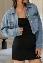 Women Cropped Denim Jackets Distressed Long Sleeve Basic Button Down Jean Jacket - Image 2