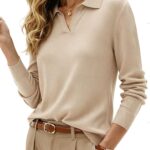2026 Women Wool Blend Sweaters, Long Sleeve Polo Shirts, V Neck Knitted Fall Tops