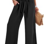 Women Wide Leg Palazzo Pants Summer High Waist Flowy Casual Trousers Loose Lounge Beach Travel Vacation Clothes