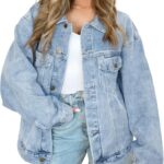 Women Jean Jacket Denim Long Sleeve d Button Down Shirts Trendy Coat Fall Fashion Winter Clothes Outfit