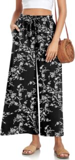 Women Palazzo Pants Dressy Casual Wide Leg Slacks Elastic Waist with Pockets - Image 2