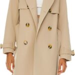 Women 3/4 Length Double Breasted Trench Coat Lapel Jacket with Belt