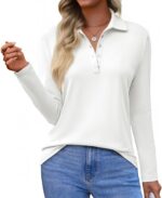 Women Long Sleeve Polo Shirts Business Work Casual V Neck Collared Tops Button Down Loose Fit Tees Shirts