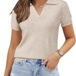 Women Wool Blend Knit Spring Business Casual Relaxed fit Short Sleeve Sweater Pullover 2026
