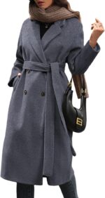 Women Winter Double Breasted Wool Coat Long Sleeve Notched Collar Trench Long Oversized Button Down Overcoats