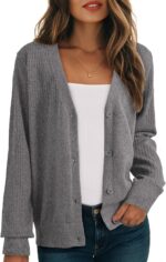 Women Cardigan Wool Blend Long Sleeve Button Down Sweaters for Women Casual Hollow Out Knit Tops