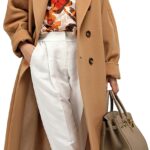 Women Camel Wool-Blend Double-Breasted Short Coat with Lapel Collar