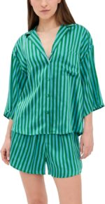 Women Washable Silk Relaxed Button Up Short Set