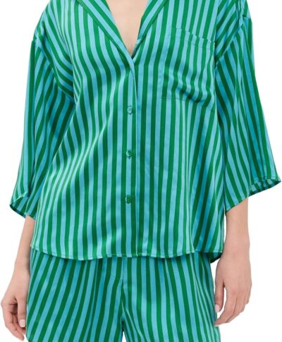 Women Washable Silk Relaxed Button Up Short Set