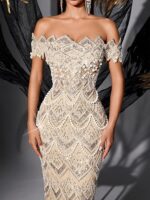 Women Off Shoulder Sequin Mermaid Evening Dress Lace Up Back Formal Gown Beaded Bodycon Prom Dress Party Wedding Guest - Image 2