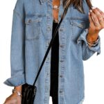 Women Denim Jacket Casual Long Sleeve Denim Shirts Distresse Jean Jacket 2026 Spring Outfits