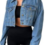 Women Denim Jacket Button Down Long Sleeve Loose d Jean Jacket Coats with Pocket