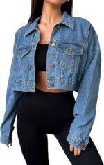 Women Denim Jacket Button Down Long Sleeve Loose d Jean Jacket Coats with Pocket