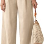 Women Linen Pants Wide Leg Work Dress Pants Casual Slacks Business Pants with Pockets 29" 31"