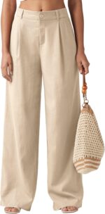 Women Linen Pants Wide Leg Work Dress Pants Casual Slacks Business Pants with Pockets 29" 31"