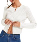 Women Cropped Cable Knit Cardigan Short 2026 Fall Long Sleeve Lightweight Button Up Sweater
