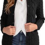 Women Cable Knit Cardigan Sweater Crew Neck Button up Cardigan with Pocket Sweater Coat for Fall and Winter