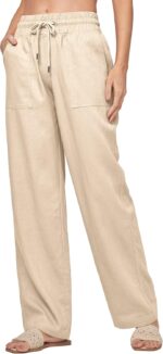 Women Linen Pants Wide Leg Casual Palazzo Pants Cotton Linen Lounge Beach Summer Pants with Pockets 29"/31"/ 33" - Image 2